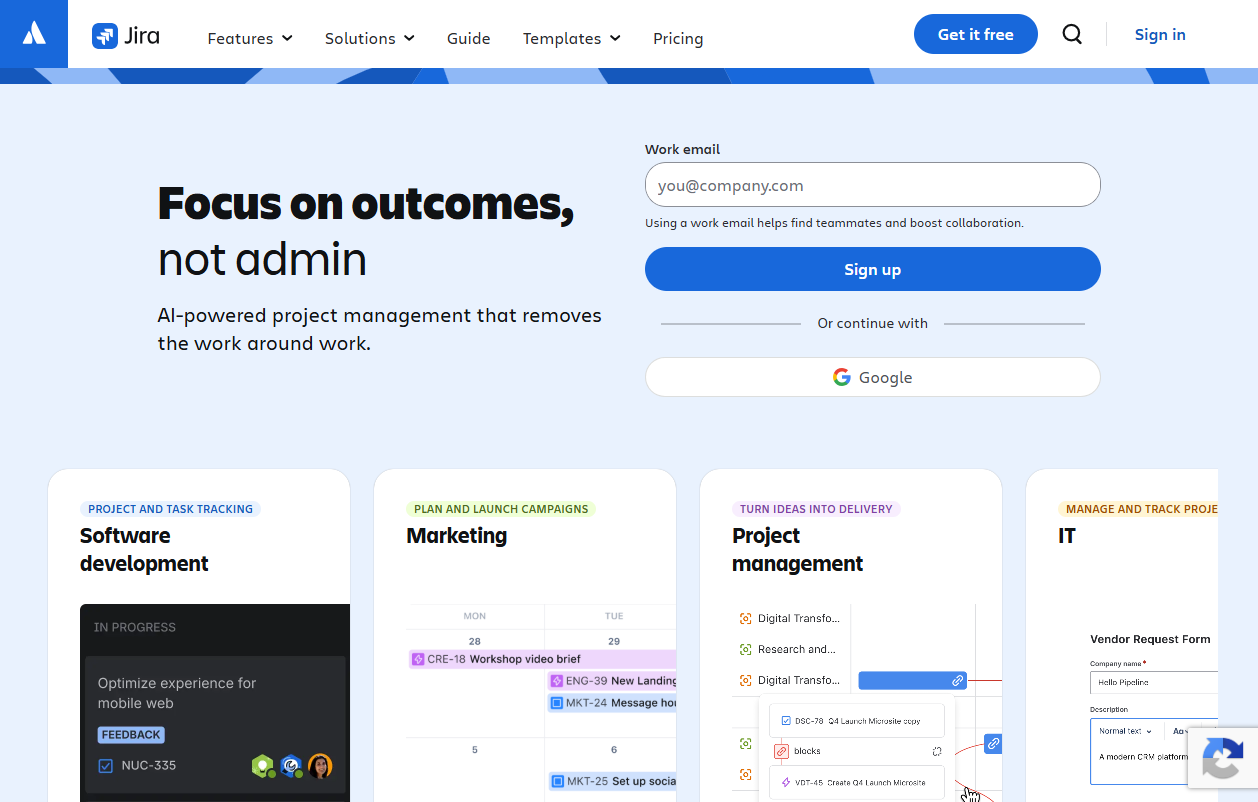 Startseite von Jira