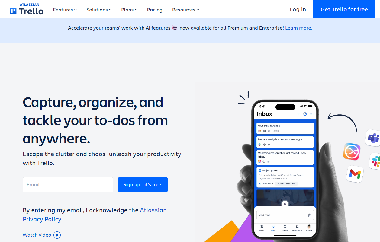 Startseite von Trello
