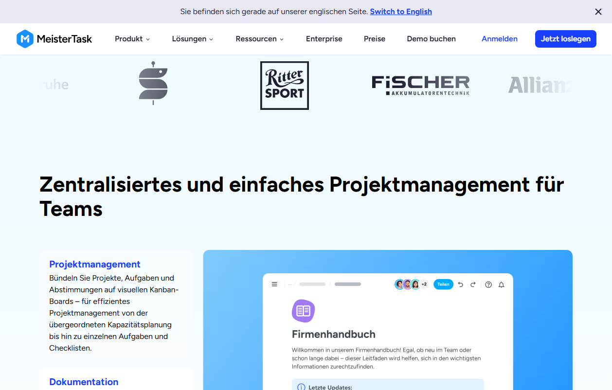 Startseite von MeisterTask